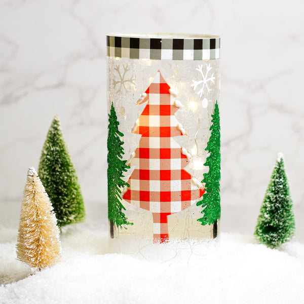 A Cheerful Giver Plaid Tree - Crackle Glass Pillar