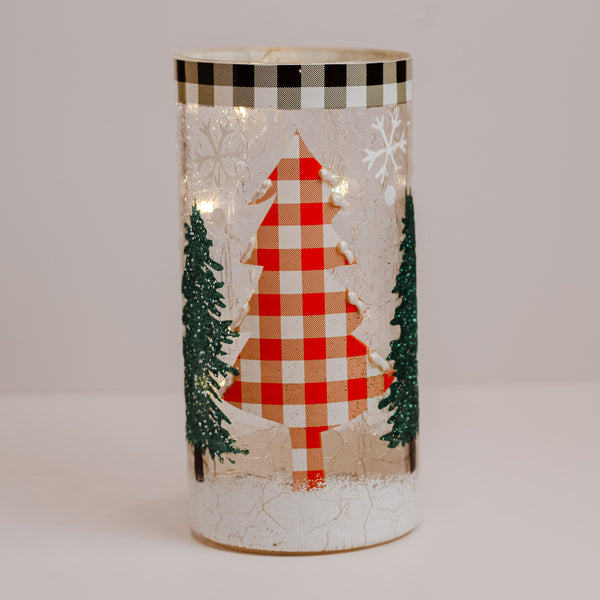 A Cheerful Giver Plaid Tree - Crackle Glass Pillar
