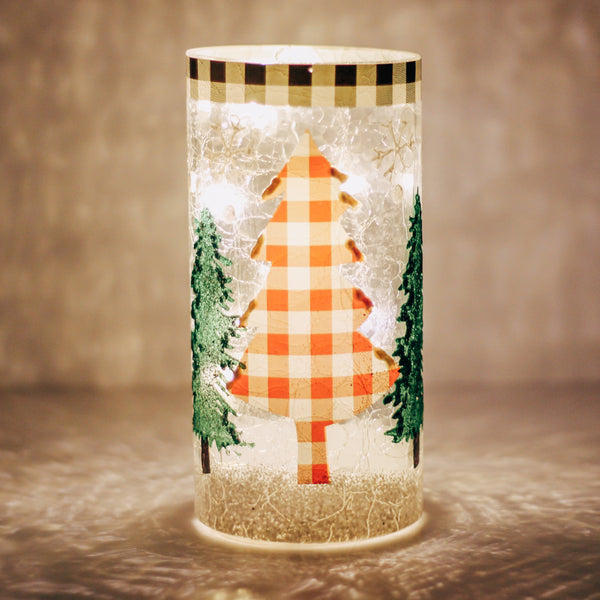 A Cheerful Giver Plaid Tree - Crackle Glass Pillar