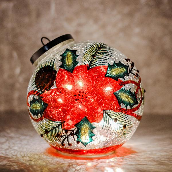 A Cheerful Giver Poinsettia - Crackle Glass Ornament