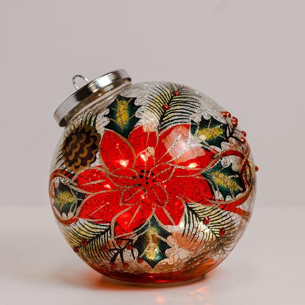A Cheerful Giver Poinsettia - Crackle Glass Ornament