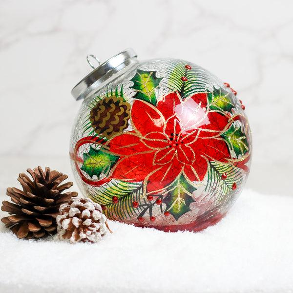 A Cheerful Giver Poinsettia - Crackle Glass Ornament