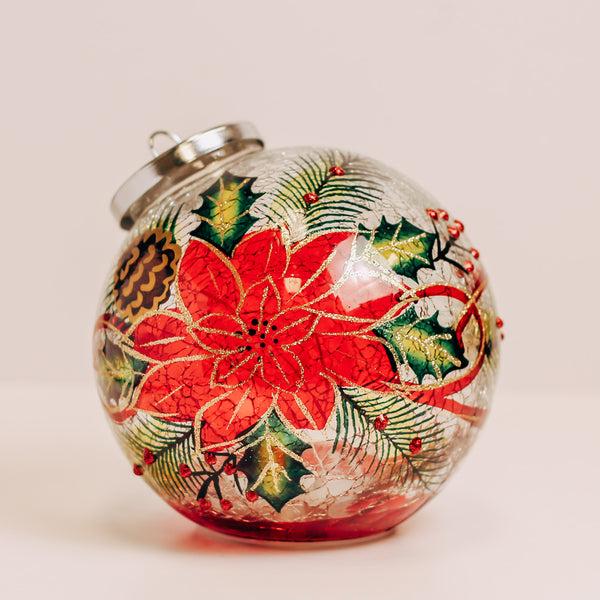 a cheerful giver Poinsettia - Crackle Glass Ornament