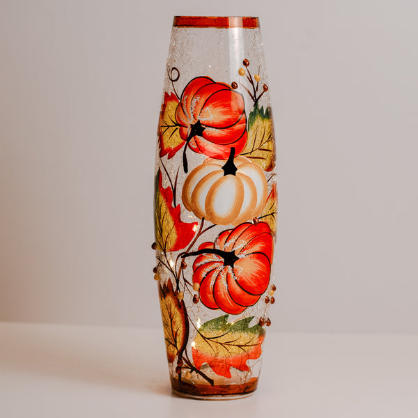 A Cheerful Giver Pumpkin Patch - Crackle Glass Vase