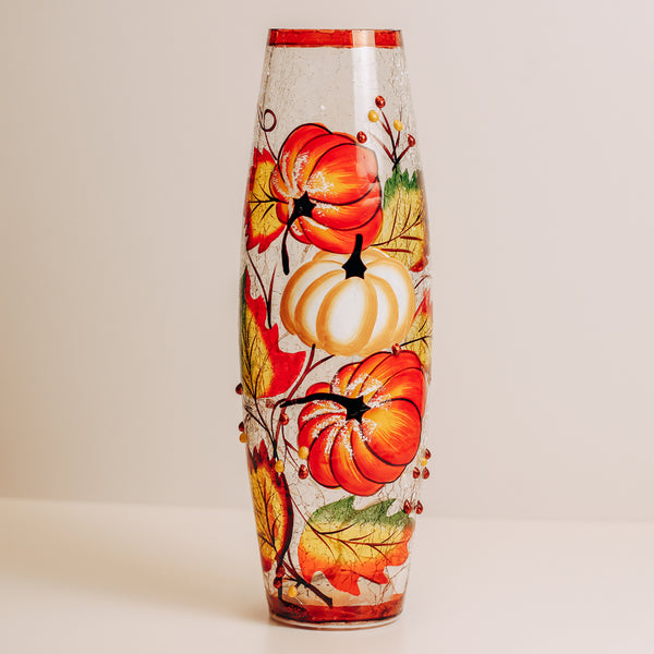 a cheerful giver Pumpkin Patch - Crackle Glass Vase