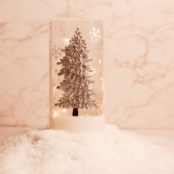 A Cheerful Giver Silver Tree - Crackle Glass Pillar