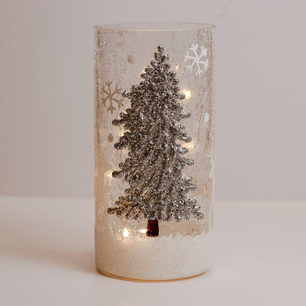 A Cheerful Giver Silver Tree - Crackle Glass Pillar