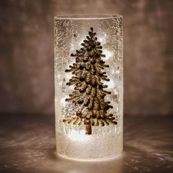 A Cheerful Giver Silver Tree - Crackle Glass Pillar