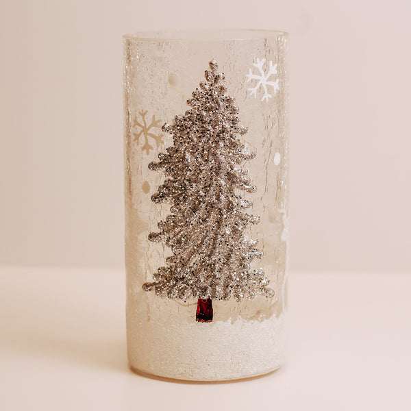 a cheerful giver Silver Tree - Crackle Glass Pillar