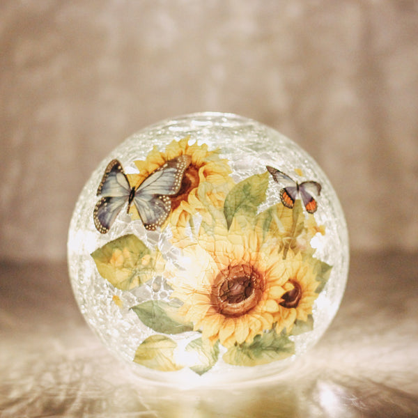 A Cheerful Giver Sunflower & Butterfly - LED Glass Orb