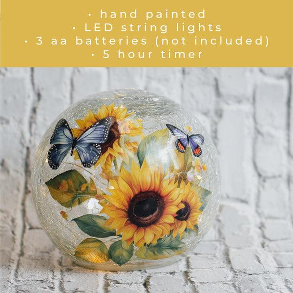 A Cheerful Giver Sunflower & Butterfly - LED Glass Orb