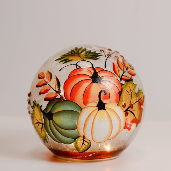 A Cheerful Giver Triple Pumpkin - Crackle Glass Orb