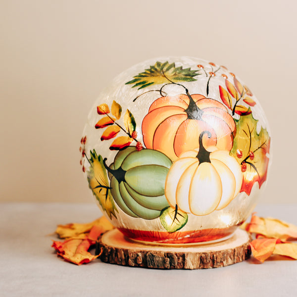 A Cheerful Giver Triple Pumpkin - Crackle Glass Orb