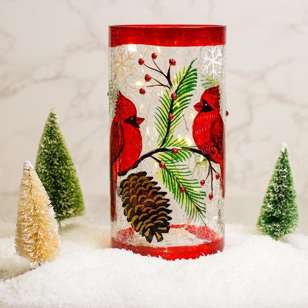A Cheerful Giver Two Cardinal - Crackle Glass Pillar
