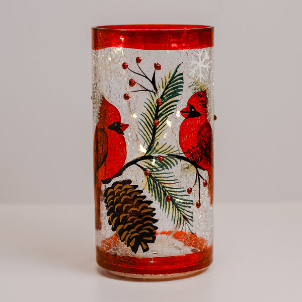 A Cheerful Giver Two Cardinal - Crackle Glass Pillar
