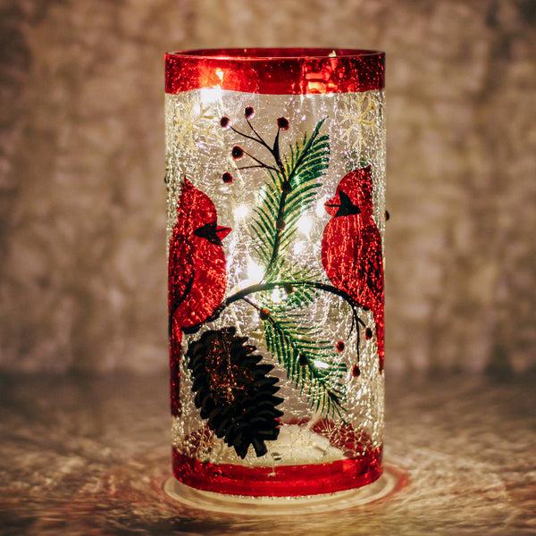 A Cheerful Giver Two Cardinal - Crackle Glass Pillar