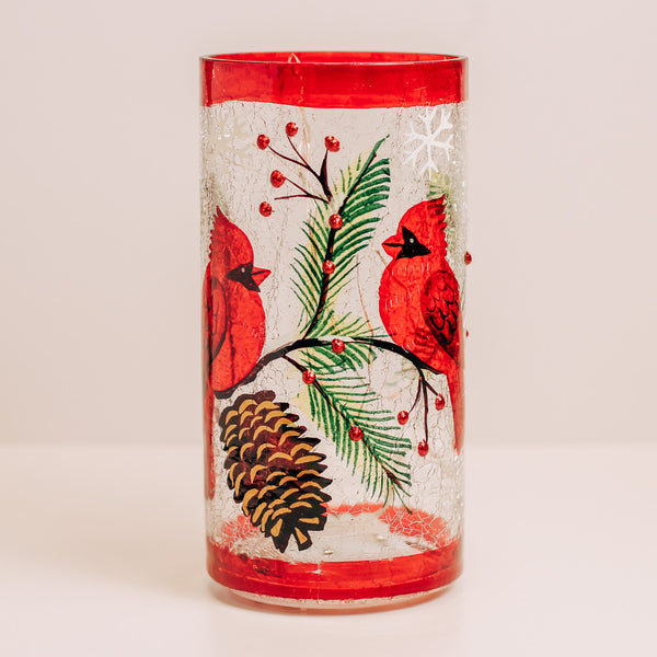 a cheerful giver Two Cardinal - Crackle Glass Pillar