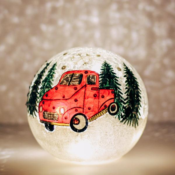 A Cheerful Giver Vintage Truck - Crackle Glass Orb