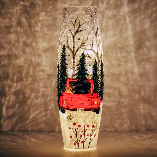A Cheerful Giver Vintage Truck - Crackle Glass Vase