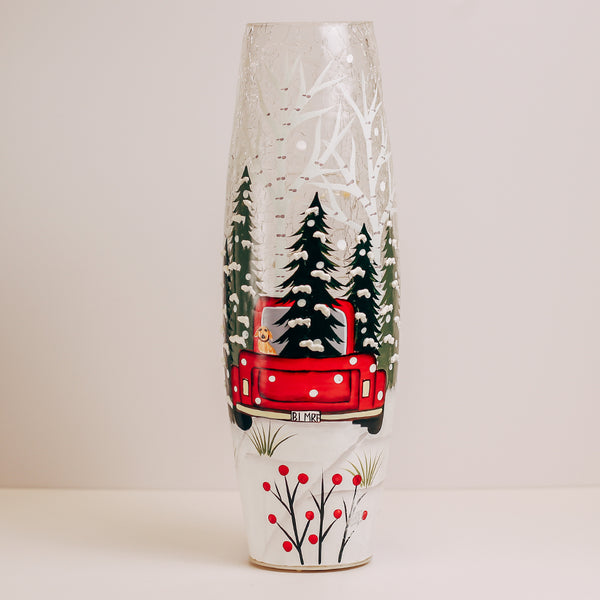 a cheerful giver Vintage Truck - Crackle Glass Vase