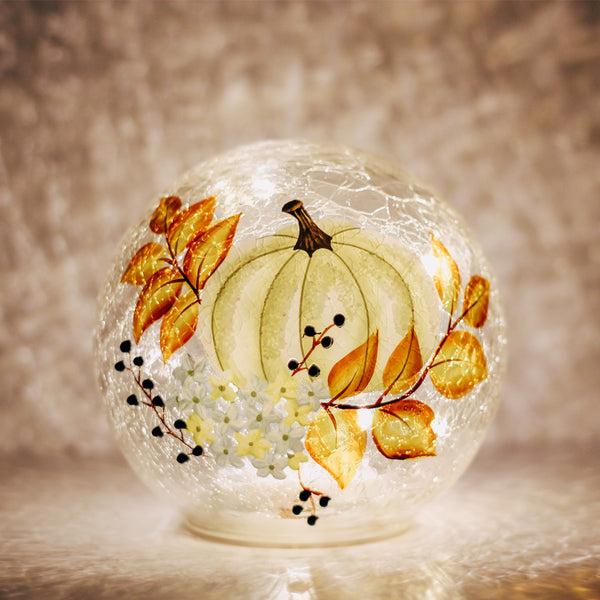 A Cheerful Giver White Pumpkin - Crackle Glass Orb