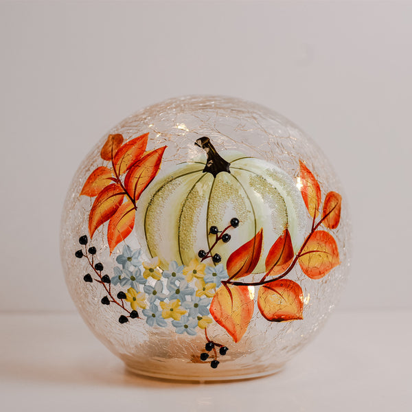A Cheerful Giver White Pumpkin - Crackle Glass Orb