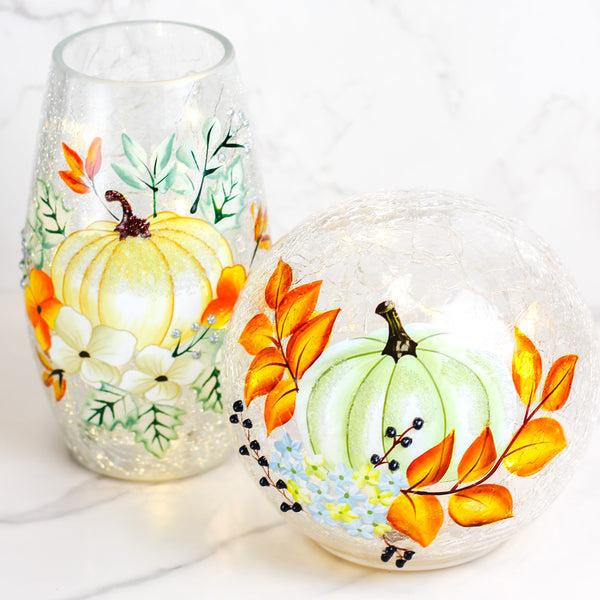 A Cheerful Giver White Pumpkin - Crackle Glass Orb