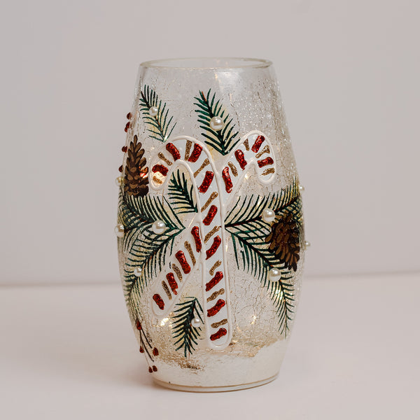 A Cheerful Giver Candy Cane - Crackle Glass Short Vase