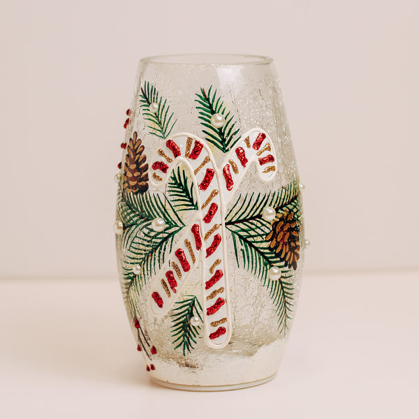 a cheerful giver Candy Cane - Crackle Glass Short Vase