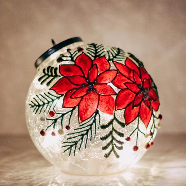 A Cheerful Giver Cheerful Poinsettia - Crackle Glass Ornament