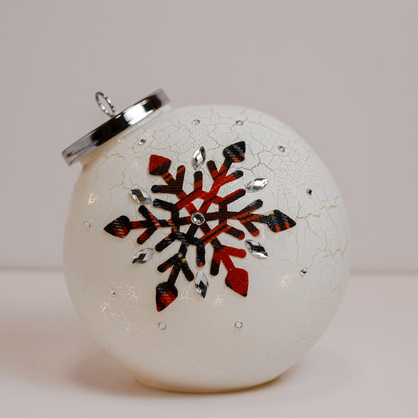 A Cheerful Giver Crackle Snowflake - Crackle Glass Ornament