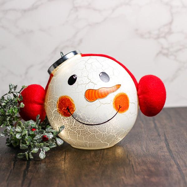 A Cheerful Giver Crackle Snowman - Crackle Glass Ornament