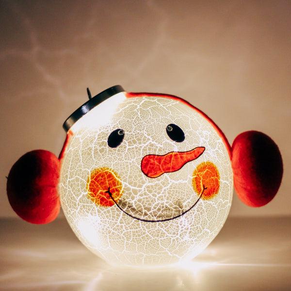 A Cheerful Giver Crackle Snowman - Crackle Glass Ornament