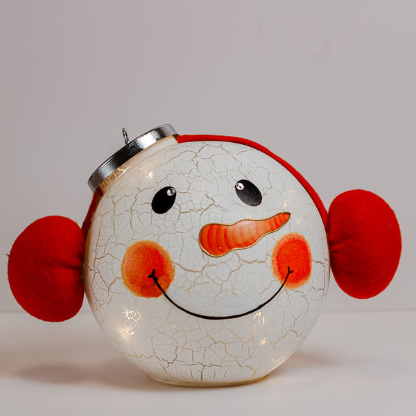 A Cheerful Giver Crackle Snowman - Crackle Glass Ornament