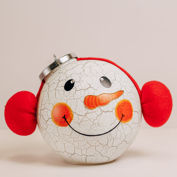 a cheerful giver Crackle Snowman - Crackle Glass Ornament