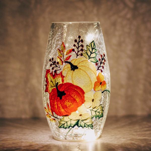 A Cheerful Giver Floral Pumpkin - Crackle Glass Short Vase