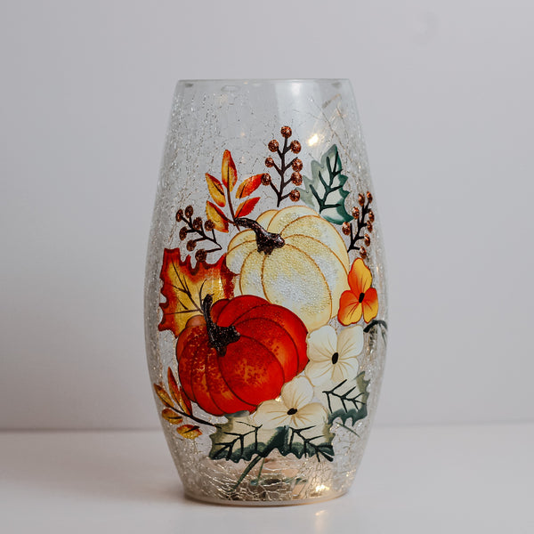 A Cheerful Giver Floral Pumpkin - Crackle Glass Short Vase