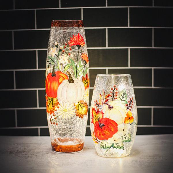 A Cheerful Giver Floral Pumpkin - Crackle Glass Short Vase