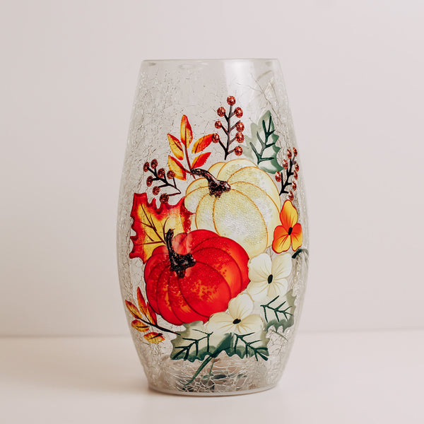 a cheerful giver Floral Pumpkin - Crackle Glass Short Vase
