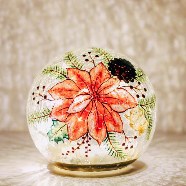 A Cheerful Giver Golden Poinsettia - Crackle Glass Orb