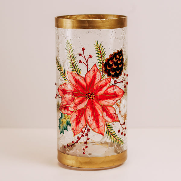 a cheerful giver Golden Poinsettia Pillar - Crackle Glass Pillar