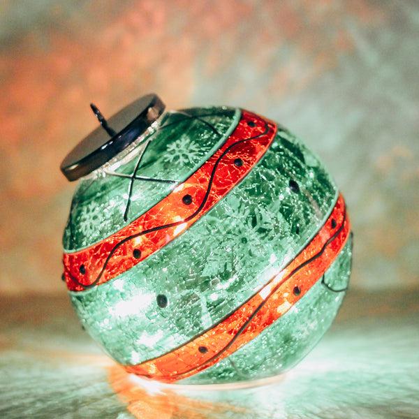 A Cheerful Giver Green Striped Snowflake - Crackle Glass Ornament