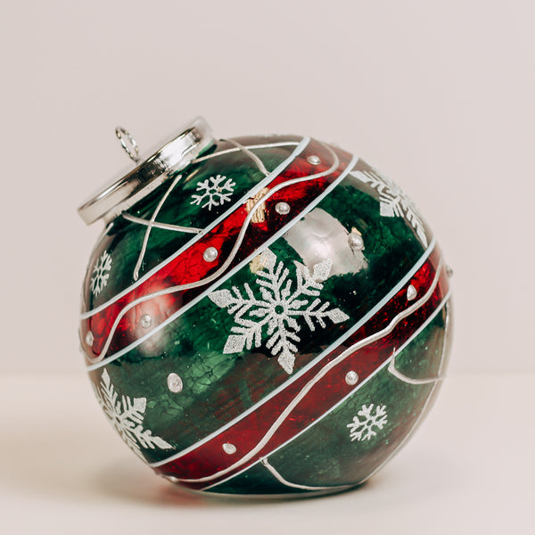 a cheerful giver Green Striped Snowflake - Crackle Glass Ornament