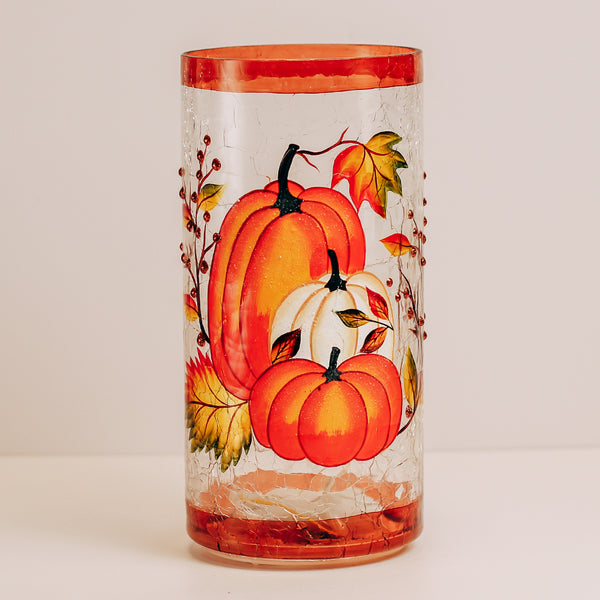 a cheerful giver Harvest Pumpkin - Crackle Glass Pillar