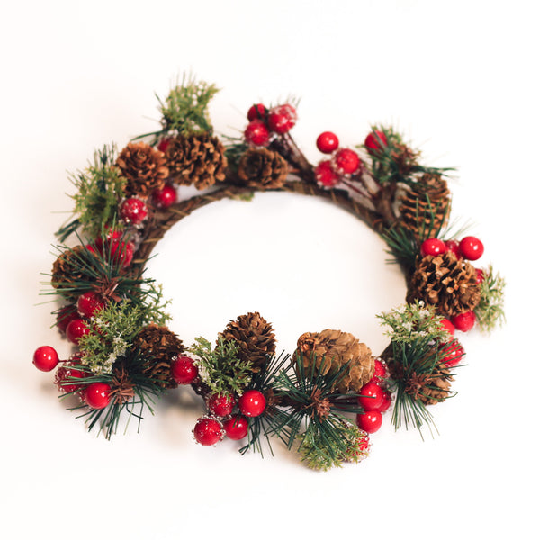 a cheerful giver Iced Red Berries & Pinecones - Candle Ring