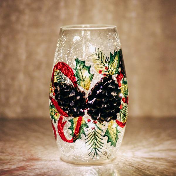 A Cheerful Giver Pinecones - Crackle Glass Short Vase