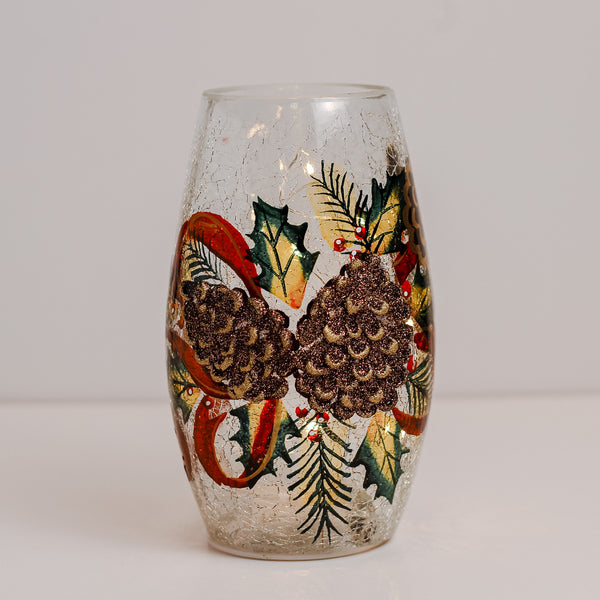 A Cheerful Giver Pinecones - Crackle Glass Short Vase