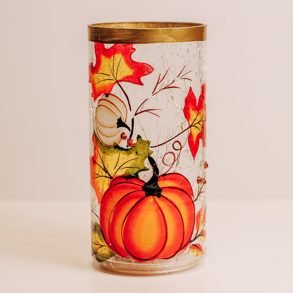 a cheerful giver Pumpkins & Leaves - Crackle Glass Pillar