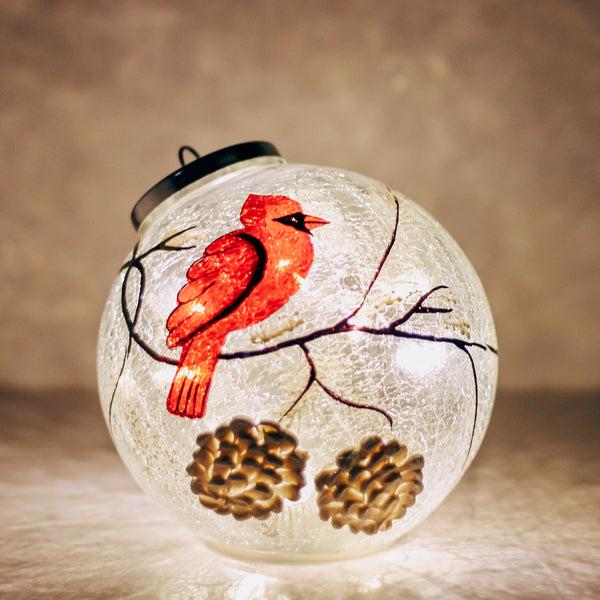 A Cheerful Giver Snowy Cardinal - Crackle Glass Ornament