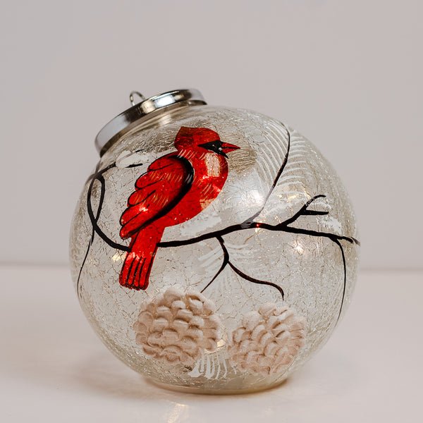 A Cheerful Giver Snowy Cardinal - Crackle Glass Ornament